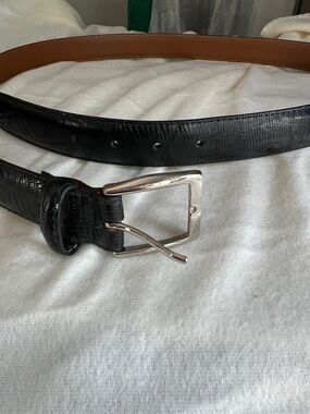 Men's Black Textured Leather Belt with Silver Buckle